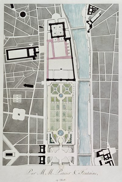 Ontwerp voor het verbinden van de Tuilerieën met het Louvre, 1808 door Charles Percier